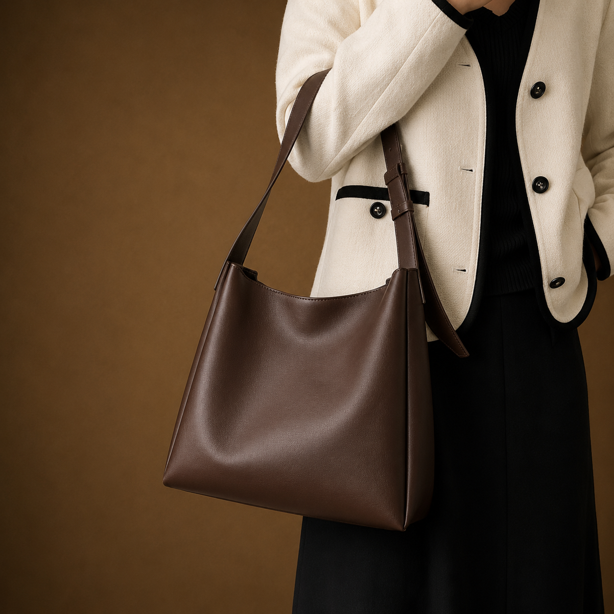 Premium Brown Minimalist Shoulder Tote Bag for Women | Elegant Daily Use Handbag