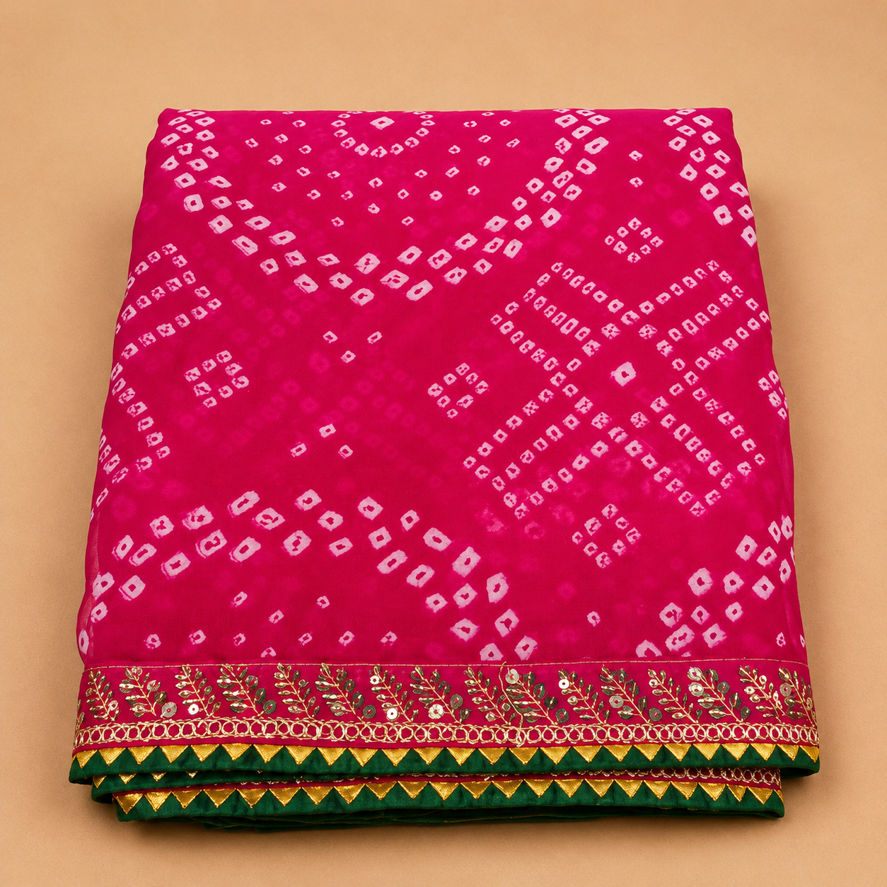 Women’s Pink Bandhani Print Georgette Saree with Embroidered Border | Traditional Festive Ethnic Wear