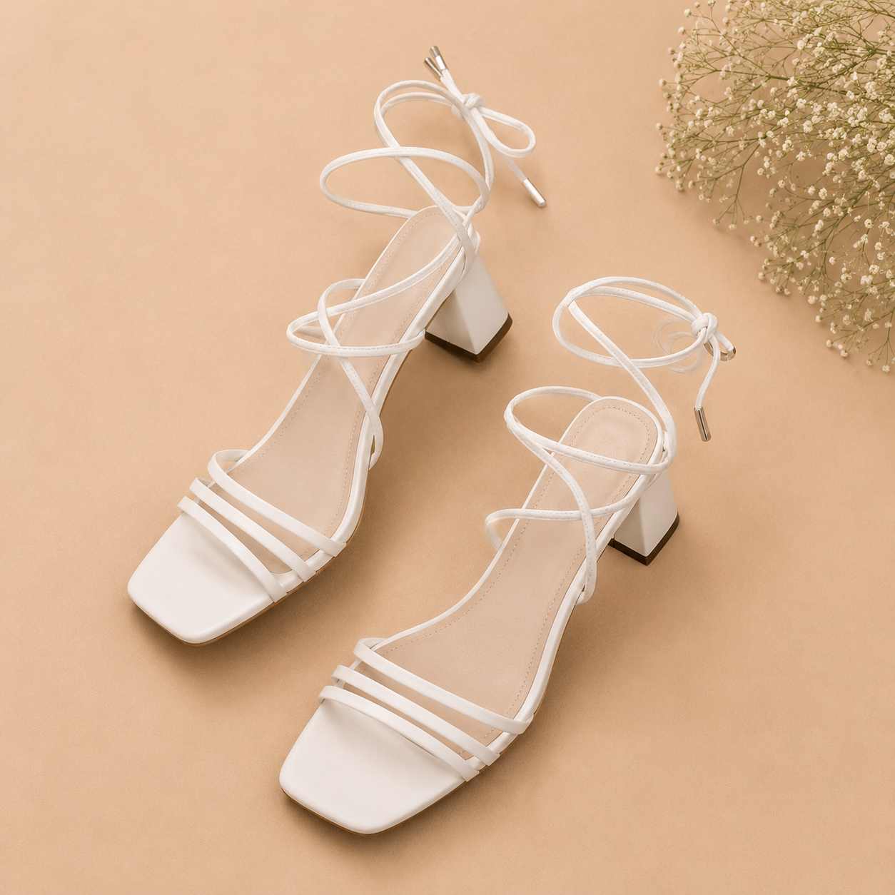 Women's Chic Square-Toe Lace-Up Block Heels – Elegant Multi-Strap Glatidator Sandals