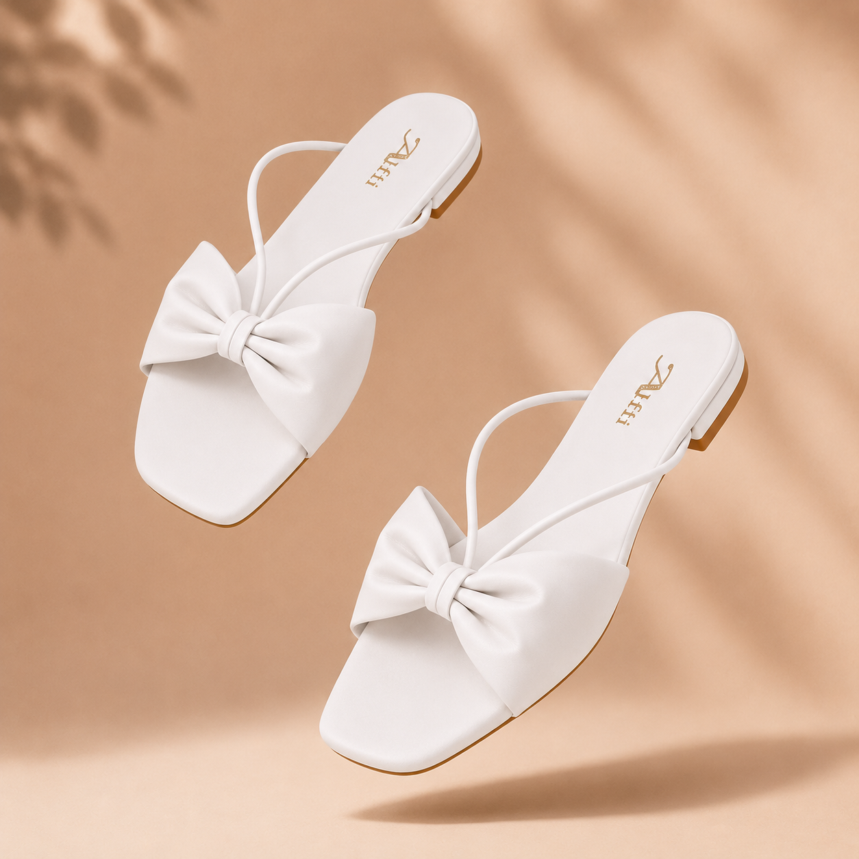 Auffi Women's Elegant Square-Toe Bow Flat Sandals – Chic Cross-Strap Slip-On Slides