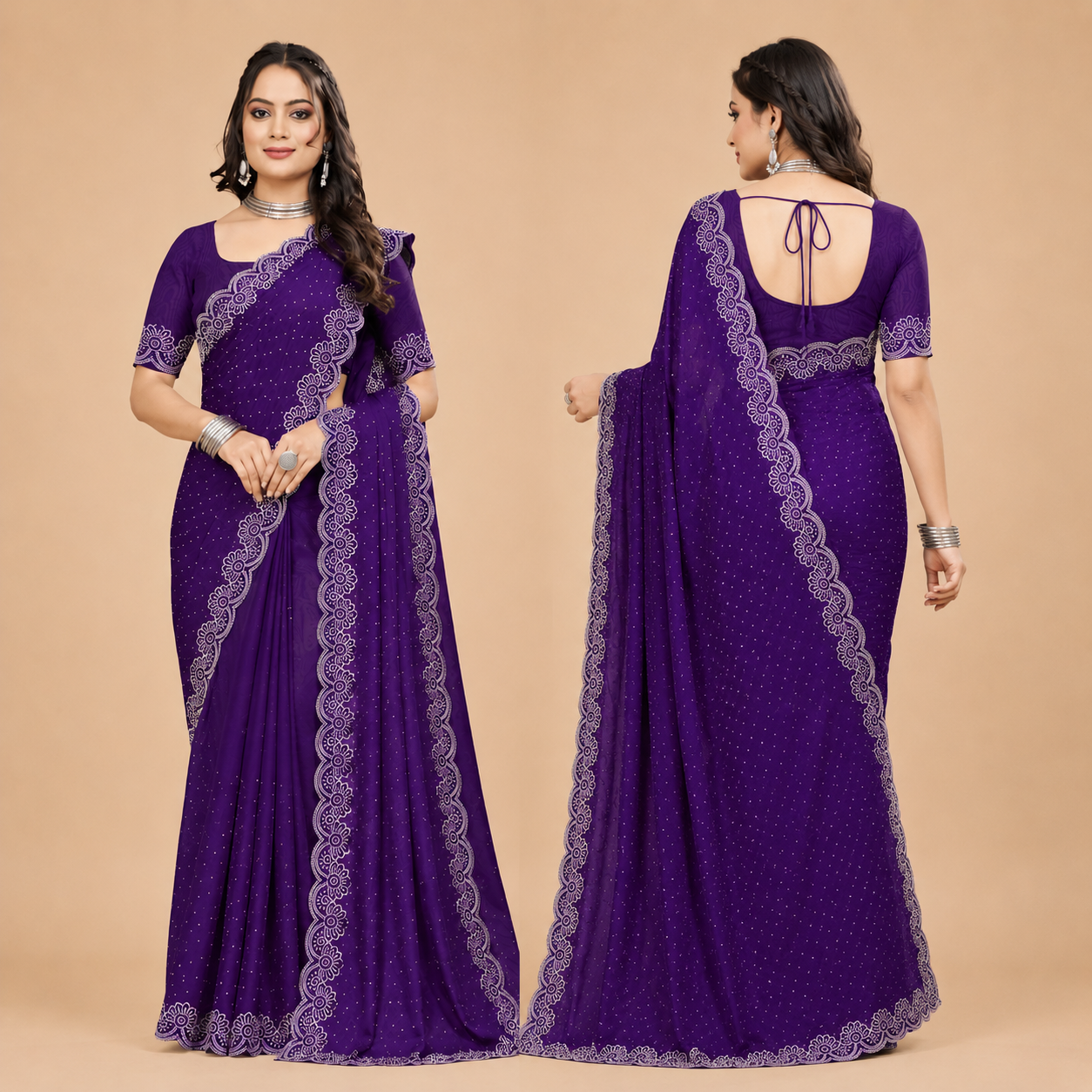 Women's Premium Royal Purple Saree with Intricate Embroidered Lace Border | Designer Party Wear & Festive Saree