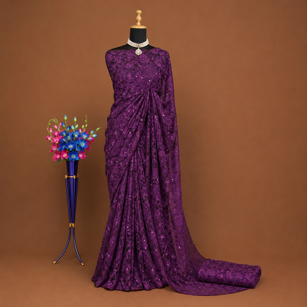 Royal Purple Sequin Designer Saree with Matching Blouse – Premium Party Wear Collection