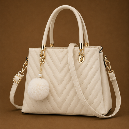 Elegant Cream Quilted Handbag for Women | Premium Shoulder & Crossbody Tote Bag