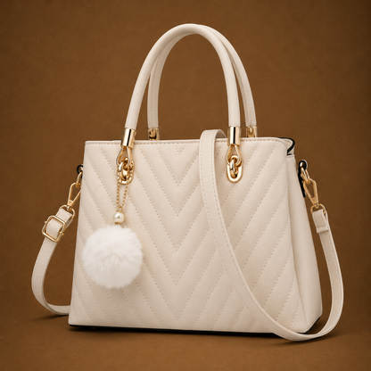 Elegant Cream Quilted Handbag for Women | Premium Shoulder & Crossbody Tote Bag
