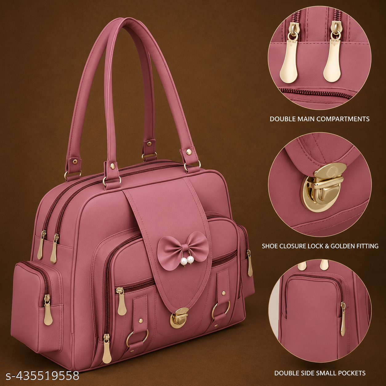 Premium Pink Multi-Compartment Handbag for Women | Elegant Shoulder & Travel Tote Bag