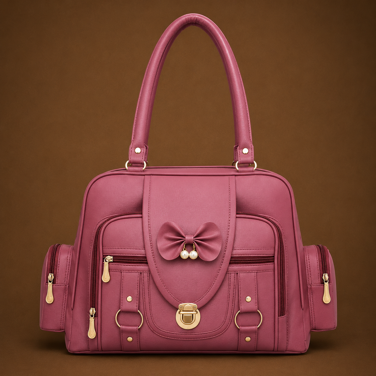 Premium Pink Multi-Compartment Handbag for Women | Elegant Shoulder & Travel Tote Bag
