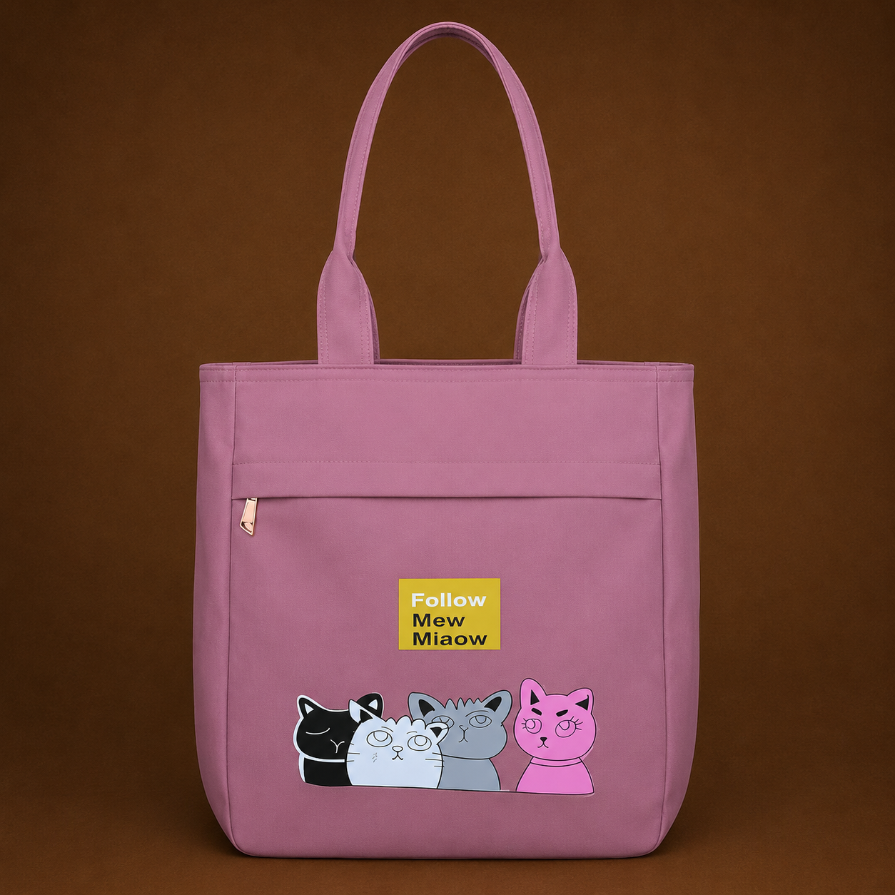 Cute Pink Tote Bag for Women | Large Capacity Casual Shoulder Bag with Front Pocket