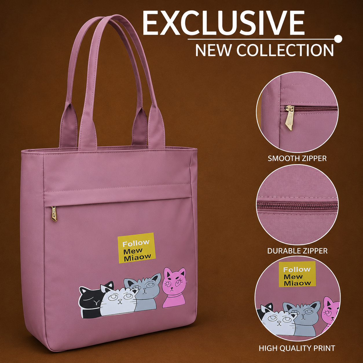 Cute Pink Tote Bag for Women | Large Capacity Casual Shoulder Bag with Front Pocket