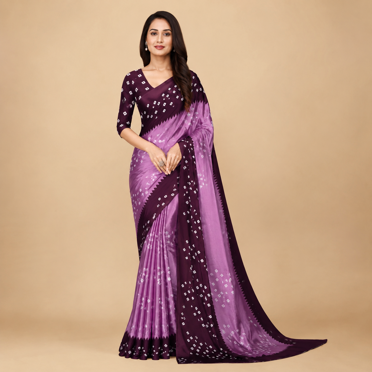 Elegant Purple Bandhani Print Saree for Women | Premium Ethnic Party Wear Saree with Blouse Piece