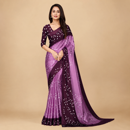 Elegant Purple Bandhani Print Saree for Women | Premium Ethnic Party Wear Saree with Blouse Piece