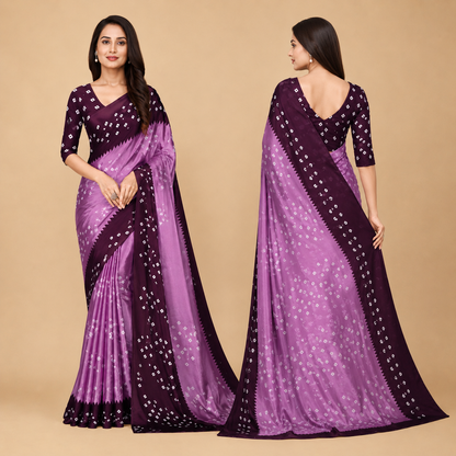 Elegant Purple Bandhani Print Saree for Women | Premium Ethnic Party Wear Saree with Blouse Piece