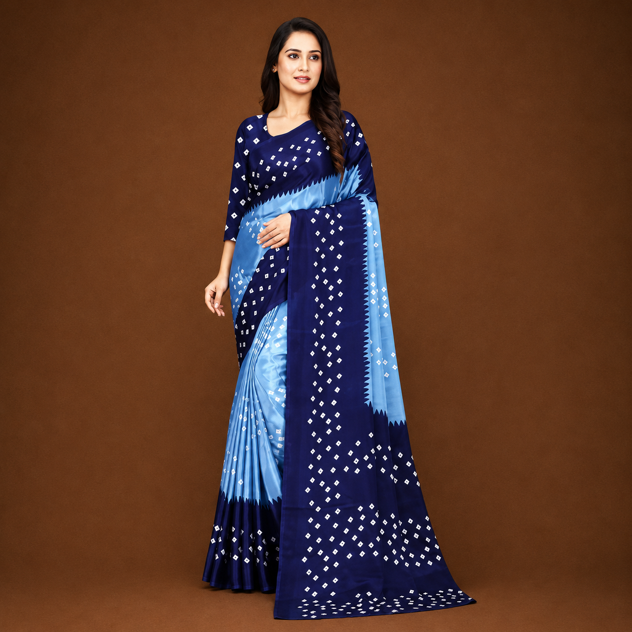 Elegant Navy Blue Bandhani Print Saree for Women | Premium Traditional & Party Wear Saree with Blouse Piece