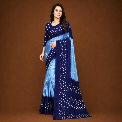 Elegant Navy Blue Bandhani Print Saree for Women | Premium Traditional & Party Wear Saree with Blouse Piece