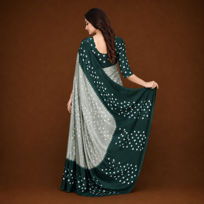 Elegant Green & Silver Bandhani Print Saree for Women | Premium Ethnic Party Wear Saree with Blouse Piece
