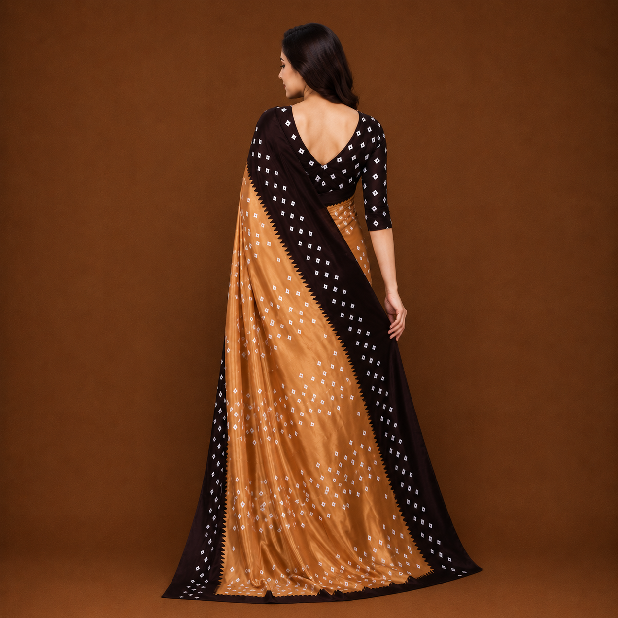 Elegant Black & Golden Bandhani Print Saree for Women | Premium Ethnic Party Wear Saree with Blouse Piece