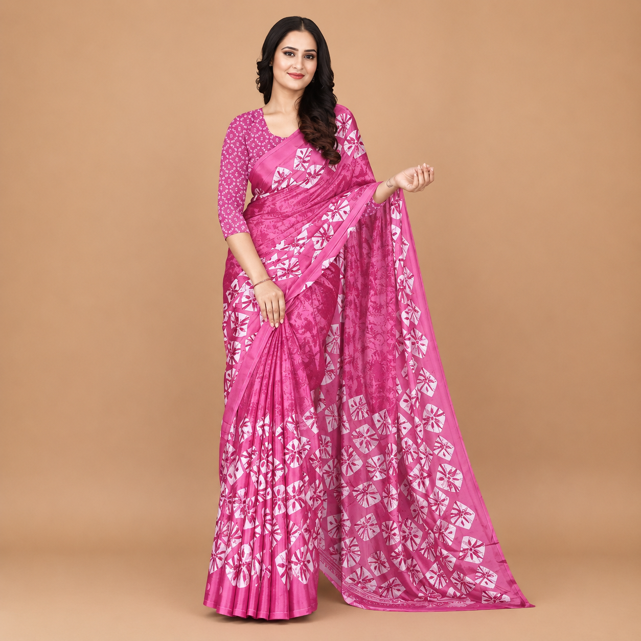 Elegant Pink Floral Print Saree for Women | Premium Ethnic Party Wear Saree with Blouse Piece