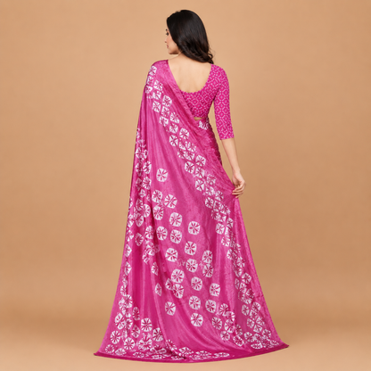 Elegant Pink Floral Print Saree for Women | Premium Ethnic Party Wear Saree with Blouse Piece