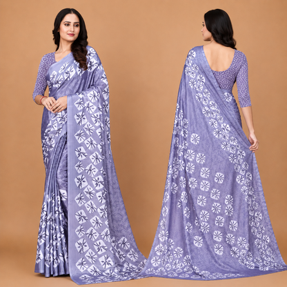 Elegant Lavender Floral Print Saree for Women | Premium Ethnic Party Wear Saree with Blouse Piece