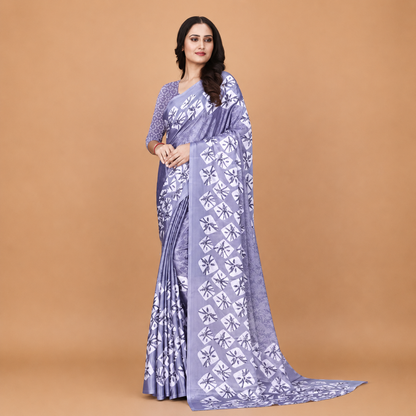 Elegant Lavender Floral Print Saree for Women | Premium Ethnic Party Wear Saree with Blouse Piece