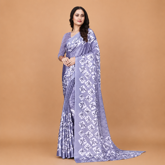 Elegant Lavender Floral Print Saree for Women | Premium Ethnic Party Wear Saree with Blouse Piece
