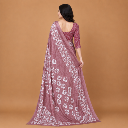 Elegant Mauve Floral Print Saree for Women | Premium Ethnic Party Wear Saree with Blouse Piece