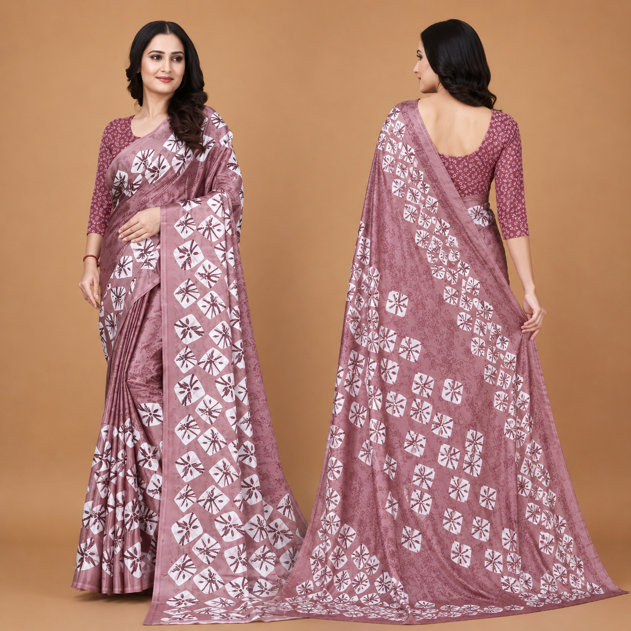 Elegant Mauve Floral Print Saree for Women | Premium Ethnic Party Wear Saree with Blouse Piece