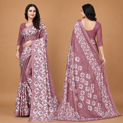 Elegant Mauve Floral Print Saree for Women | Premium Ethnic Party Wear Saree with Blouse Piece