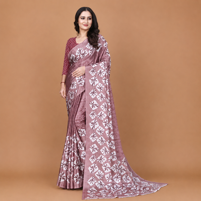 Elegant Mauve Floral Print Saree for Women | Premium Ethnic Party Wear Saree with Blouse Piece