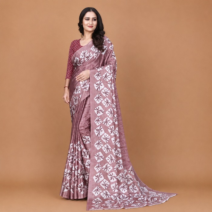 Elegant Mauve Floral Print Saree for Women | Premium Ethnic Party Wear Saree with Blouse Piece