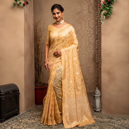 Elegant Golden Beige Woven Saree for Women | Premium Festive & Traditional Wear Saree with Blouse Piece