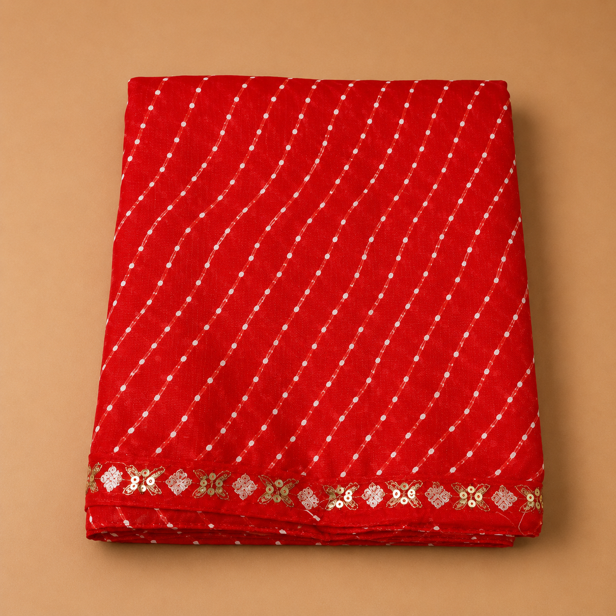 Women’s Red Georgette Embellished Saree with Golden Border | Elegant Party & Festive Wear