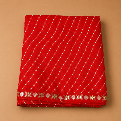Women’s Red Georgette Embellished Saree with Golden Border | Elegant Party & Festive Wear