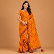 Mustard orange Bandhani print georgette saree with tassel pallu