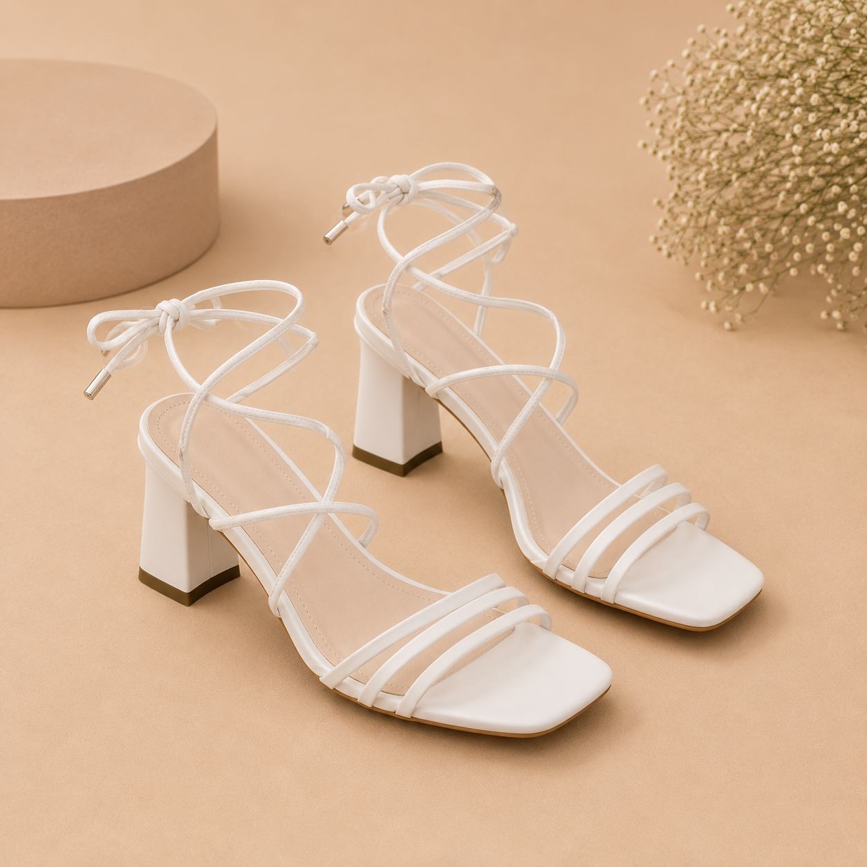 Women's Chic Square-Toe Lace-Up Block Heels – Elegant Multi-Strap Glatidator Sandals