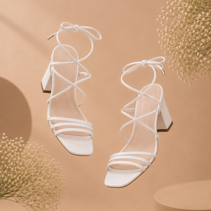 Women's Chic Square-Toe Lace-Up Block Heels – Elegant Multi-Strap Glatidator Sandals