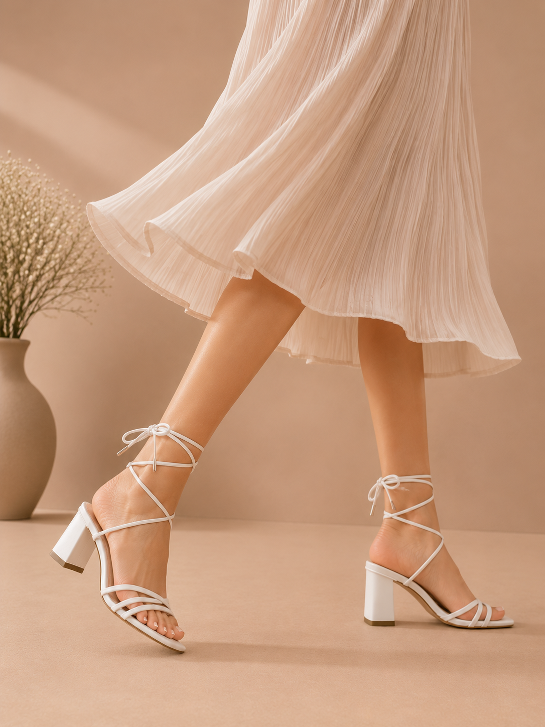 Women's Chic Square-Toe Lace-Up Block Heels – Elegant Multi-Strap Glatidator Sandals