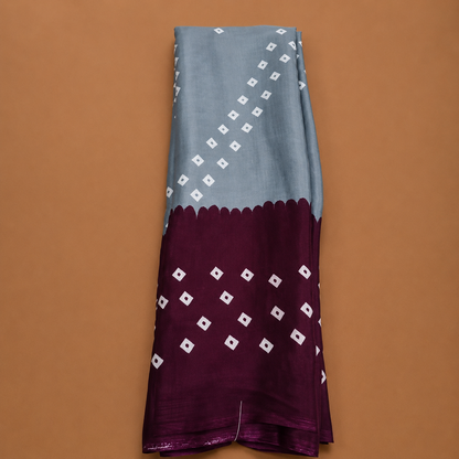 Royal Purple & Silver Bandhani Style Saree with Contrast Border – Elegant Ethnic Wear for Women