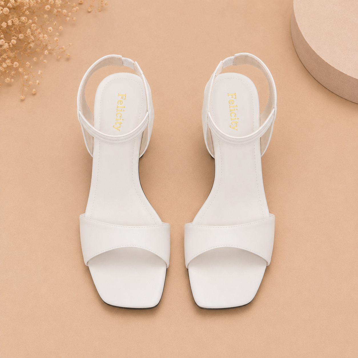 Felicity Women's Classic Square-Toe Block Heel Sandals – Elegant Open-Toe Strappy Ankle Slides
