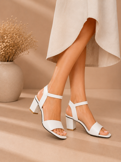 Felicity Women's Classic Square-Toe Block Heel Sandals – Elegant Open-Toe Strappy Ankle Slides