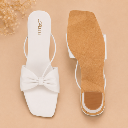 Auffi Women's Elegant Square-Toe Bow Flat Sandals – Chic Cross-Strap Slip-On Slides