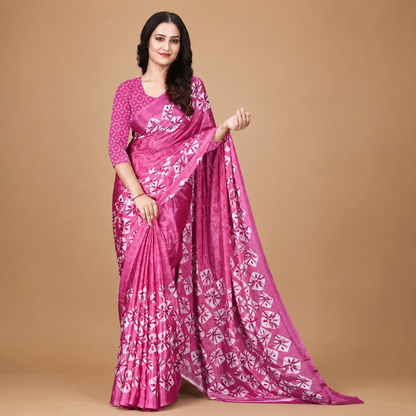 Elegant Rani Pink Printed Saree for Women – Soft Ethnic Designer Saree