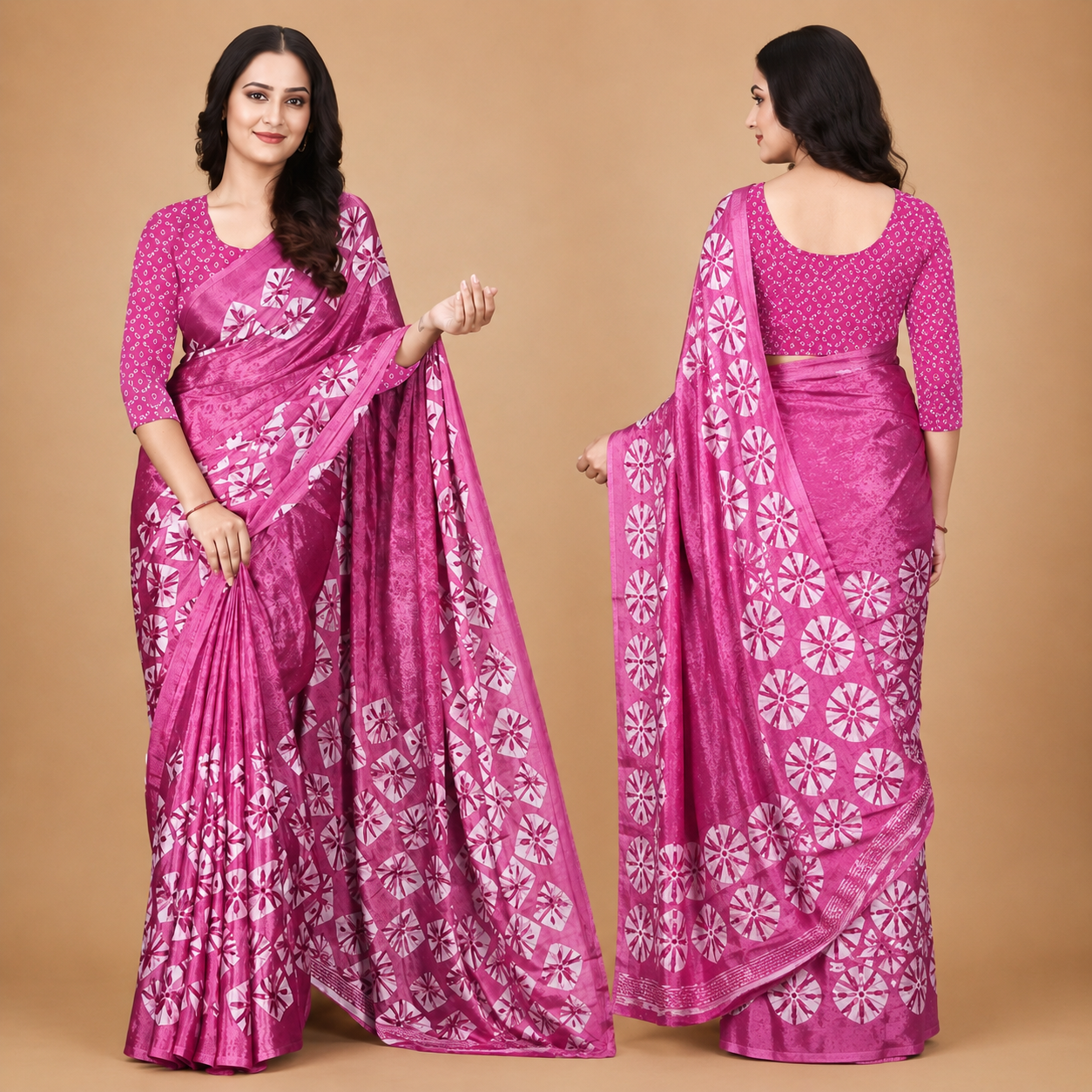Elegant Rani Pink Printed Saree for Women – Soft Ethnic Designer Saree