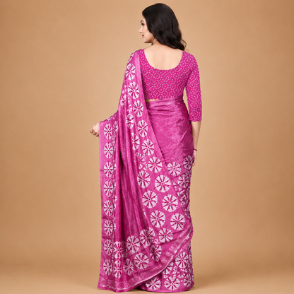 Elegant Rani Pink Printed Saree for Women – Soft Ethnic Designer Saree