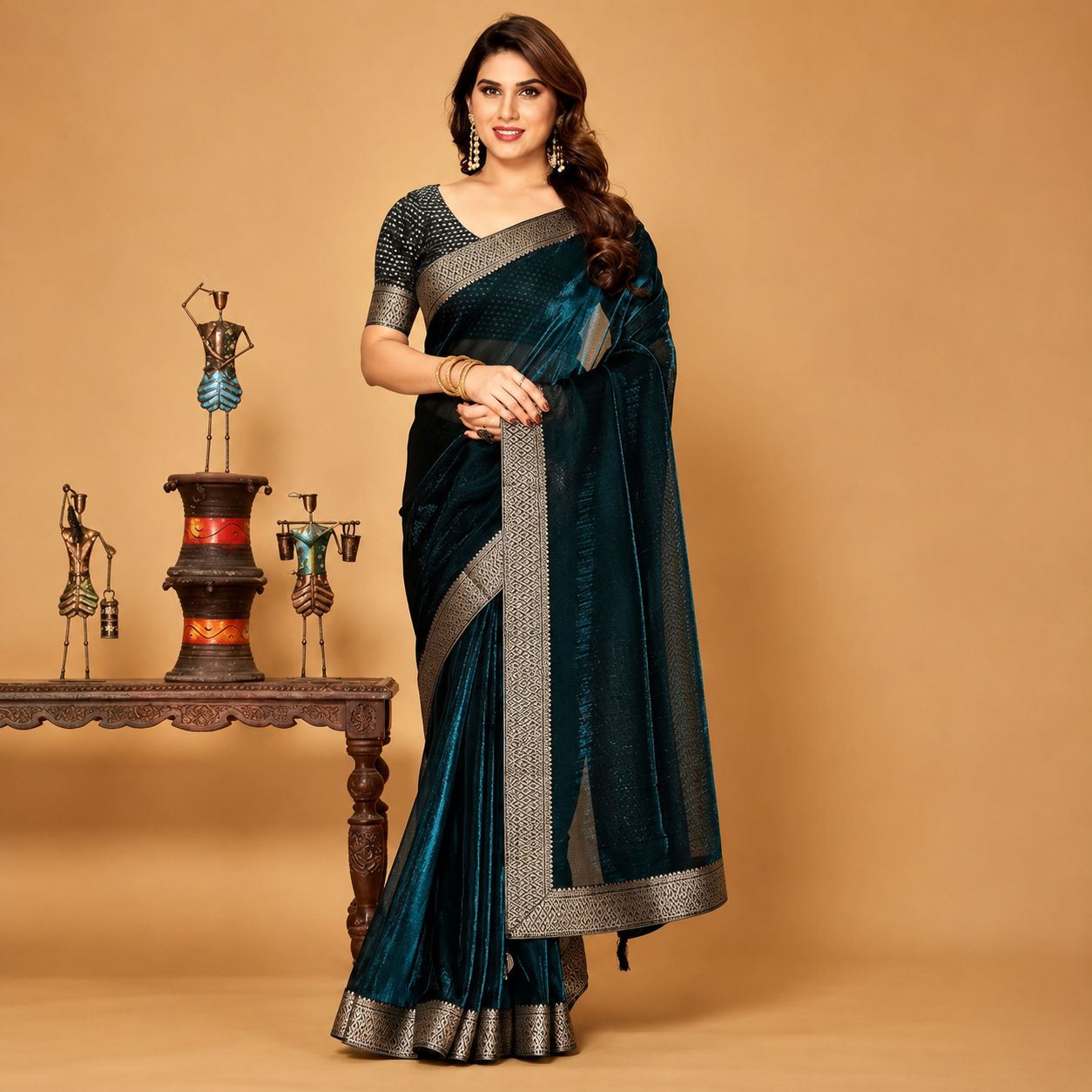 Royal Midnight Blue Designer Saree with Elegant Silver Border – Premium Ethnic Wear for Women