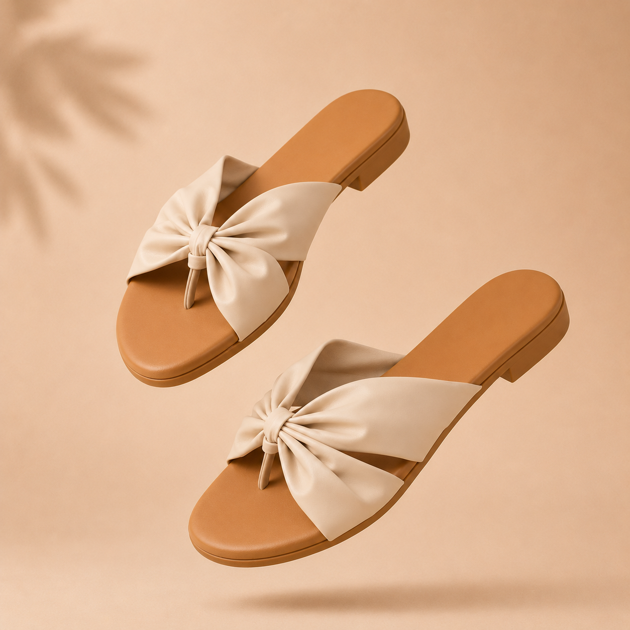 Off White Bow Detail Toe-Ring Flats for Women | Elegant Casual Slip-On Sandals