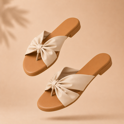 Off White Bow Detail Toe-Ring Flats for Women | Elegant Casual Slip-On Sandals