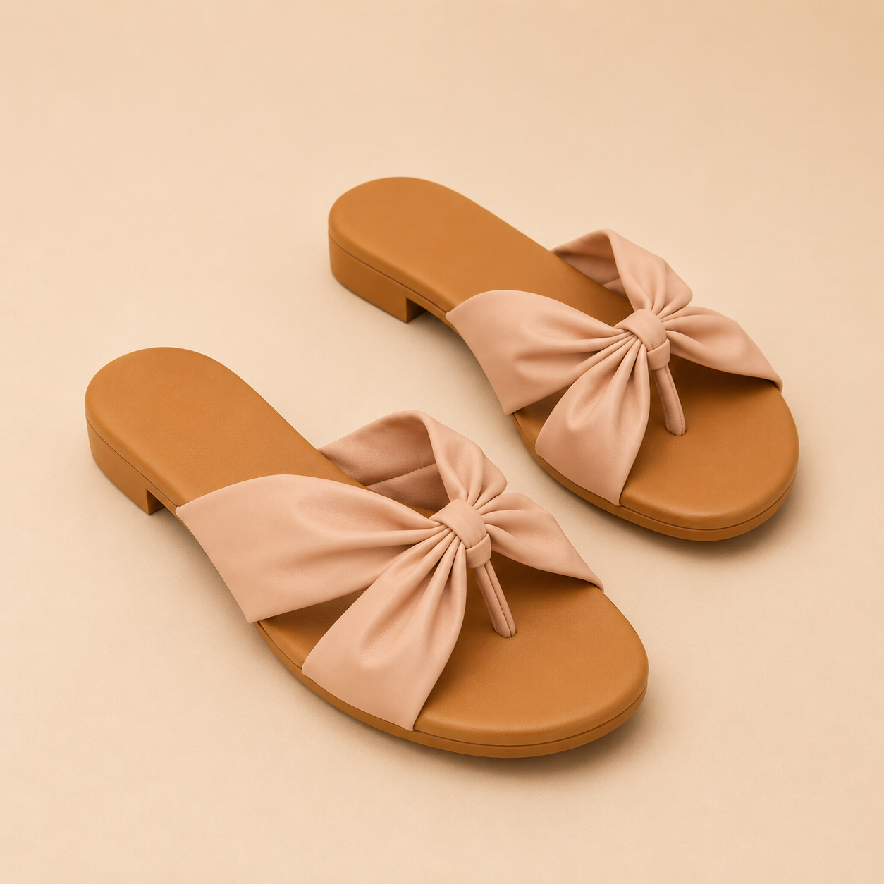 Pink Bow Detail Toe-Ring Flats for Women | Elegant Casual Slip-On Sandals
