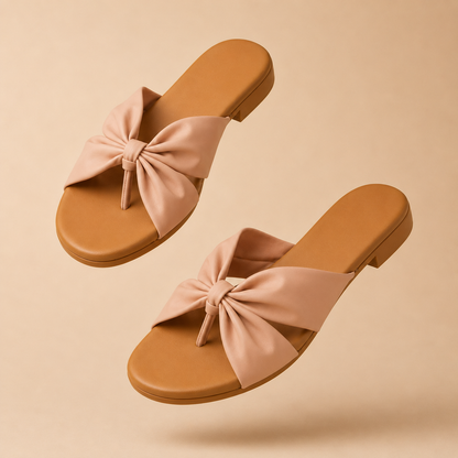 Pink Bow Detail Toe-Ring Flats for Women | Elegant Casual Slip-On Sandals