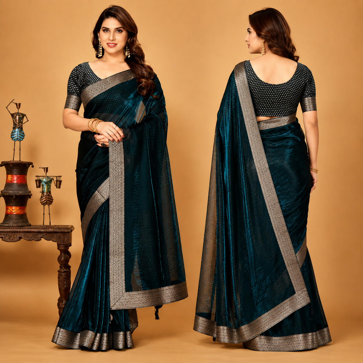 Royal Midnight Blue Designer Saree with Elegant Silver Border – Premium Ethnic Wear for Women