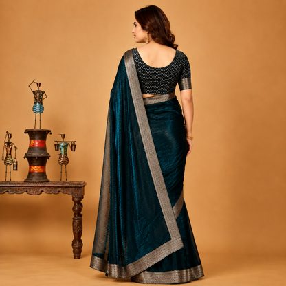 Royal Midnight Blue Designer Saree with Elegant Silver Border – Premium Ethnic Wear for Women